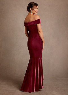 Azazie Billings Moeder van de bruid jurken Zeemeermin Jurk van flueel Off the Shoulder Bourgondië image3