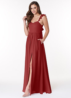 Azazie Metz Brautjungfernkleider A-Linie Herzchen Gerüscht Chiffon Kleid Rost image4