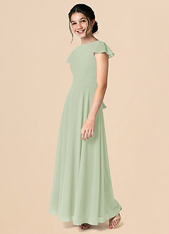 Azazie Payton Vestido de Salvia Polvorienta de Gasa de Corte en A con Lazo image5