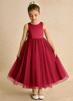 Azazie Solia vestidos de niña de las flores Vestido de Escarlata de Tul de Princesa con Lazo image6