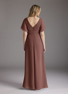 Azazie Alessa Mother of the Bride Dresses Espresso A-Line V-Neck Pleated Chiffon Dress image6