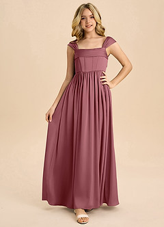 Azazie Hattie Junior Desert Rose A-Line Pleated Stretch Satin Dress image5