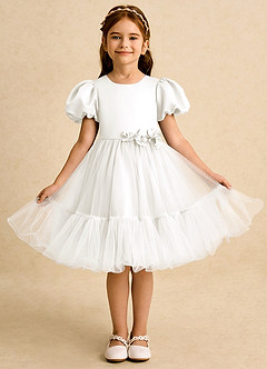 Azazie Cocoa Flower Girl Dresses Ivory Ball-Gown Pleated Tulle Dress image5