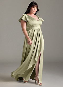 Azazie Omari Bridesmaid Dresses Pistachio A-Line Stretch Satin Dress image10