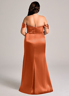 Azazie Saige Bridesmaid Dresses Burnt Orange Sheath Off the Shoulder Metallic Satin Convertible Dress image10