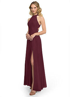Azazie Clarice Bridesmaid Dresses Cabernet A-Line Halter Chiffon Dress image2