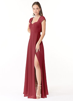 Azazie Hainsly Bridesmaid Dresses Pomegranate A-Line Sweetheart Neckline Chiffon Dress image3