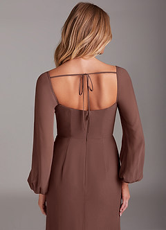 Azazie Charissa Bridesmaid Dresses Espresso Sheath Long Sleeve Chiffon Dress image2