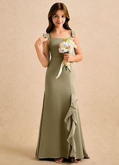 Azazie Novalie Girls Formal Blumenmädchenkleider Meerjungfrau-Linie Schleifen Stretch-Satin Kleid Moosgrün image5