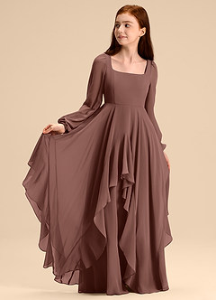 Azazie Clara Junior Abito A-Line in Chiffon Blusa Espresso image7