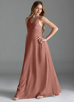 Azazie Tessie Junior Cedar Rose A-Line Pleated Chiffon Dress image3