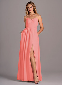 Azazie Joni Bridesmaid Dresses Coral A-Line Strapless Chiffon Convertible Dress image6