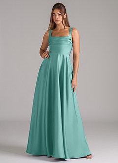 Azazie Shaude Brautjungfernkleider A-Linie Plissee Stretch-Satin Kleid Aqua image1