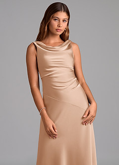 Azazie Nerine Brudtärnklänningar Klä av A-Linje i Stretch Satin Plisserad Engelsk Ros image6