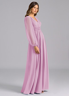 Azazie Palerma Bridesmaid Dresses Candy Pink A-Line Long Sleeve Chiffon Dress image3