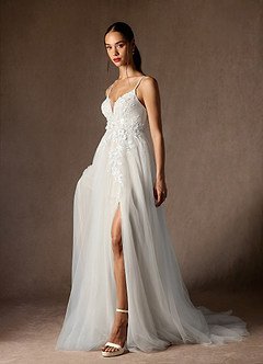 Azazie Nikita Wedding Dresses Diamond White Nude A-Line Sequins Tulle Dress image6