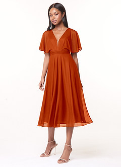 Azazie Tinsley Bridesmaid Dresses Paprika A-Line Pleated Mesh Dress image3