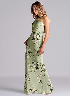 Azazie Doretta Bridesmaid Dresses Floral Vines Mermaid Pleated Stretch Satin Dress image7