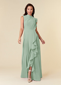 Azazie Narine Mother of the Bride Dresses Agave A-Line High Neckline Pleated Chiffon Dress image3