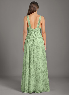 Azazie Kora Bridesmaid Dresses Green Fern Floral A-Line Pleated Chiffon Dress image2