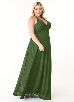 Azazie Tessie Bridesmaid Dresses Olive A-Line V-Neck Pleated Chiffon Dress image8