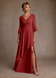 Azazie Eire Mother of the Bride Dresses Rust A-Line Pleated Chiffon Dress image4