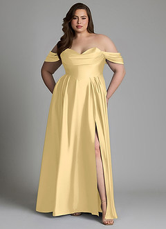 Azazie Loisa Robes de demoiselle d'honneur Robe Trapèze en Satin extensible Épaules dénudées Beurre image10