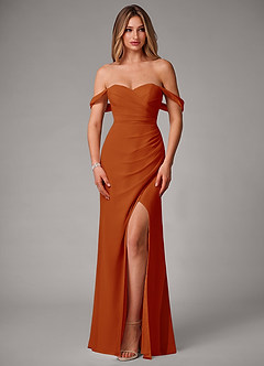 Azazie Haisley Jurken voor bruidsmeisjes Converteerbaar Jurk van Chiffon met Kolom Off the Shoulder Paprika image4
