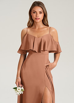 Azazie Jean Brautjungfernkleider A-Linie Schulterfrei Stretch-Satin Kleid Bronzer image6