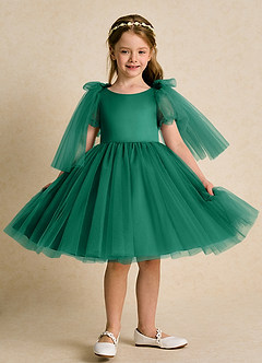 Azazie Duchess Blumenmädchenkleider A-Linie mit ärmel Tüll Kleid Smaragd image7