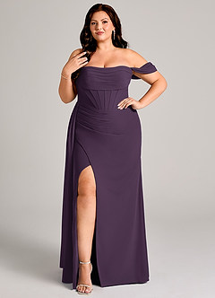 Azazie Amyra Bridesmaid Dresses Plum Sheath Off the Shoulder Chiffon Convertible Dress image10