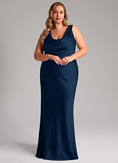 Azazie Rylina Bridesmaid Dresses Dark Navy Mermaid Stretch Satin Dress image9