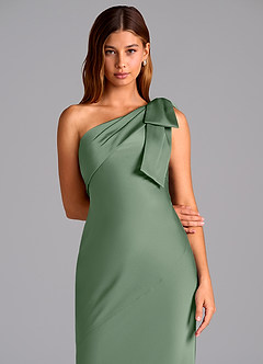 Azazie Yuanna Bridesmaid Dresses Matcha Mermaid One Shoulder Stretch Satin Dress image7