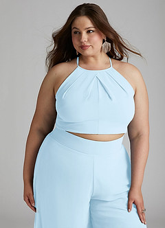 Azazie Kenzi Bridesmaid Dresses Sky Blue Pleated Chiffon Jumpsuit image11