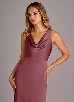 Azazie Wrenlee Bridesmaid Dresses Desert Rose A-Line Stretch Satin Dress image2