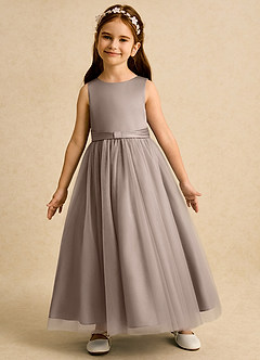 Azazie Lior vestidos de niña de las flores Vestido de Gris Pardo de Tul de Princesa con Plisado image4