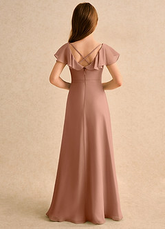 Azazie Nari Girls Formal Robe Demoiselle D'honneur Fillette Robe Trapèze en Mousseline de soie avec manches Bronze image2