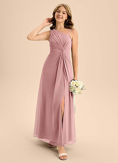 Azazie Brooke Junior A라인 사이드 슬릿 쉬폰 플로어 길이 주니어 신부 들러리 드레스 image3