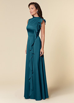 Azazie Narine Kleider für die Brautmutter A-Linie Hoher Ausschnitt Plissee Stretch-Satin Kleid Tintenblau image2