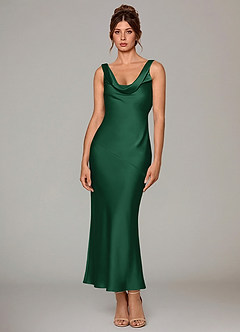 Azazie Rylina 신부 들러리 드레스 인어 주름진 스트레치 새틴 발목 길이 드레스 image1