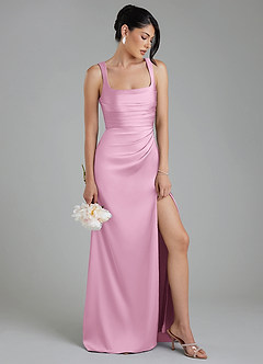 Azazie Sierra Bridesmaid Dresses Candy Pink A-Line Corset Stretch Satin Dress image1