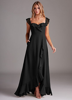 Azazie Lyra Bridesmaid Dresses Black A-Line Chiffon Convertible Dress image3