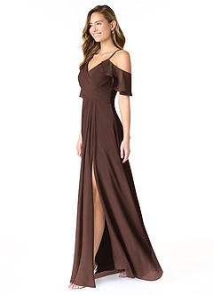 Azazie Dakota Bridesmaid Dresses Ganache A-Line V-Neck Pleated Chiffon Dress image3