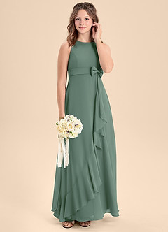 Azazie Lilenne Junior Eucalyptus A-Line Bow Chiffon Dress image3