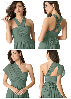 Azazie Olani Robes de demoiselle d'honneur Robe Trapèze Convertible en Mousseline de soie Épaule décolletée Eucalyptus image8
