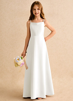 Azazie Joella Junior Formal Flower Girl Dresses Ivory A-Line Pleated Matte Satin Dress image6