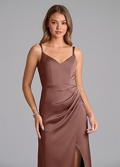 Azazie Leo Brautjungfernkleider Etui Plissee Stretch-Satin Kleid Espresso image3