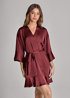 Matching Color Ruffled Satin Robe