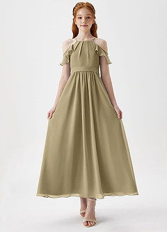 Azazie Chaya Junior Moss Green A-Line Off the Shoulder Chiffon Dress image4