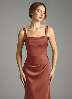 Azazie Alouette Bridesmaid Dresses Auburn Mermaid Pleated Stretch Satin Dress image5